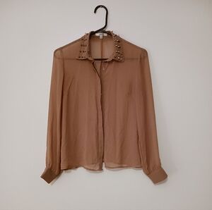 Studded Collar Blush Sheer Blouse